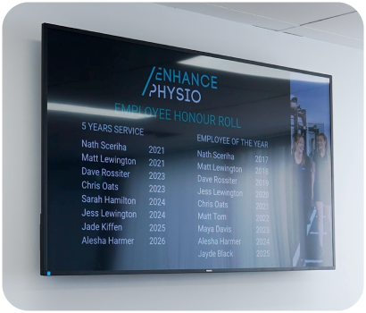 Enhance Physio screens powered by Fusion Signage